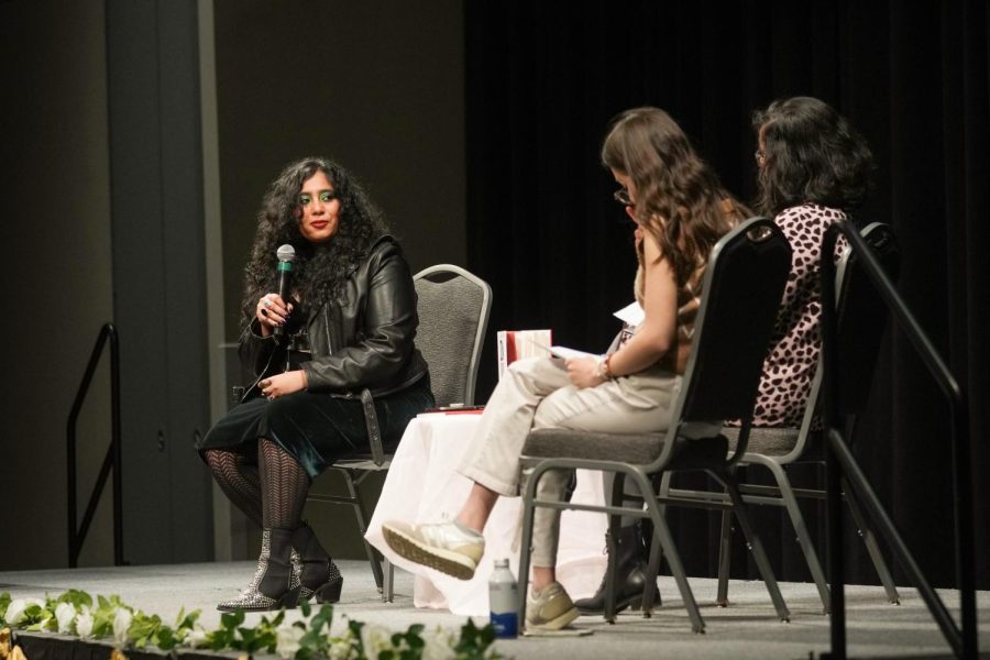 Yashica Dutt answers audience questions at a speaker event, as photographed on March 8, 2023. (Photo courtesy of Joe Howell)