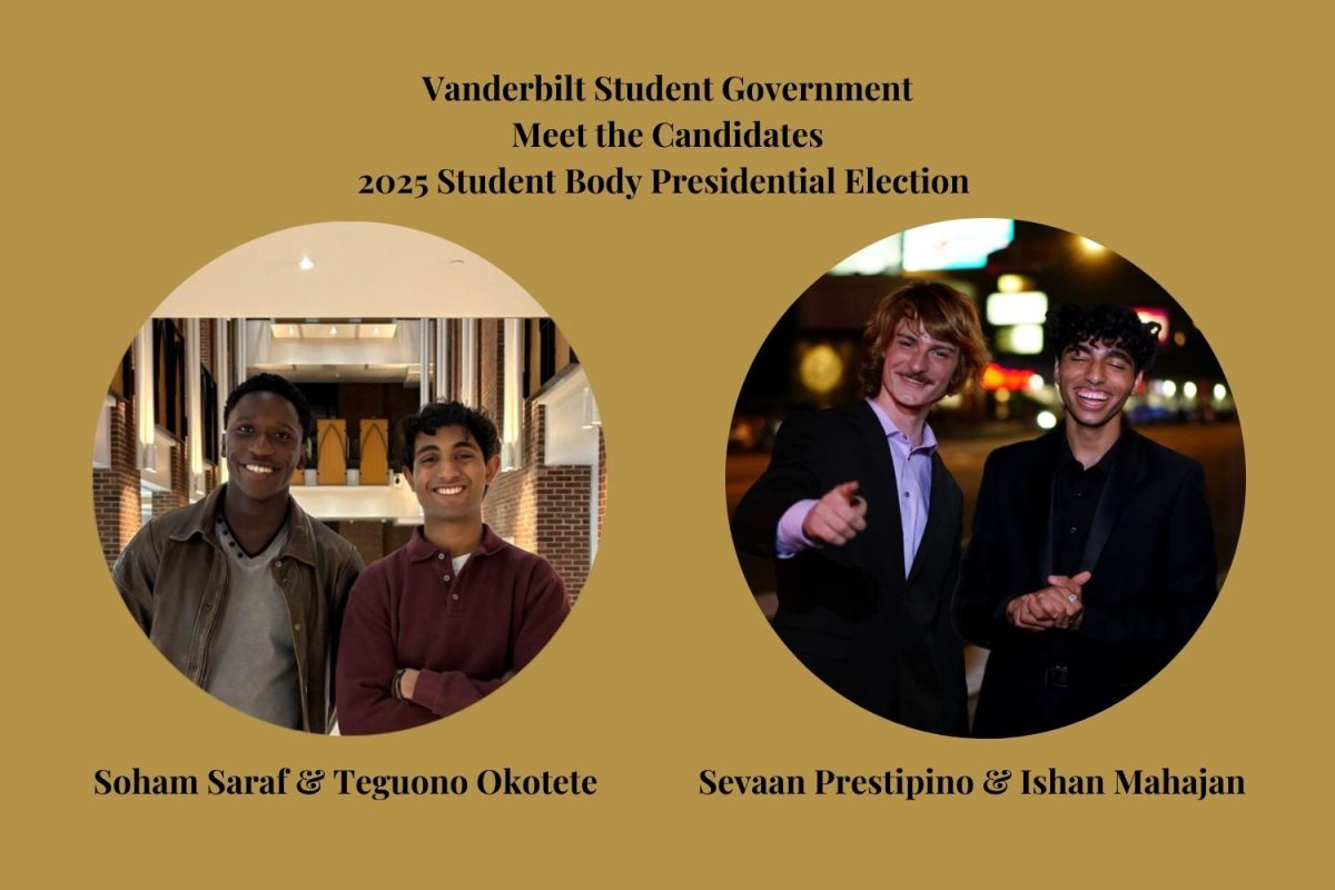 Graphic depicting the two tickets running for Vanderbilt Student Government president and vice-president. (Hustler Staff/Jorie Fawcett)