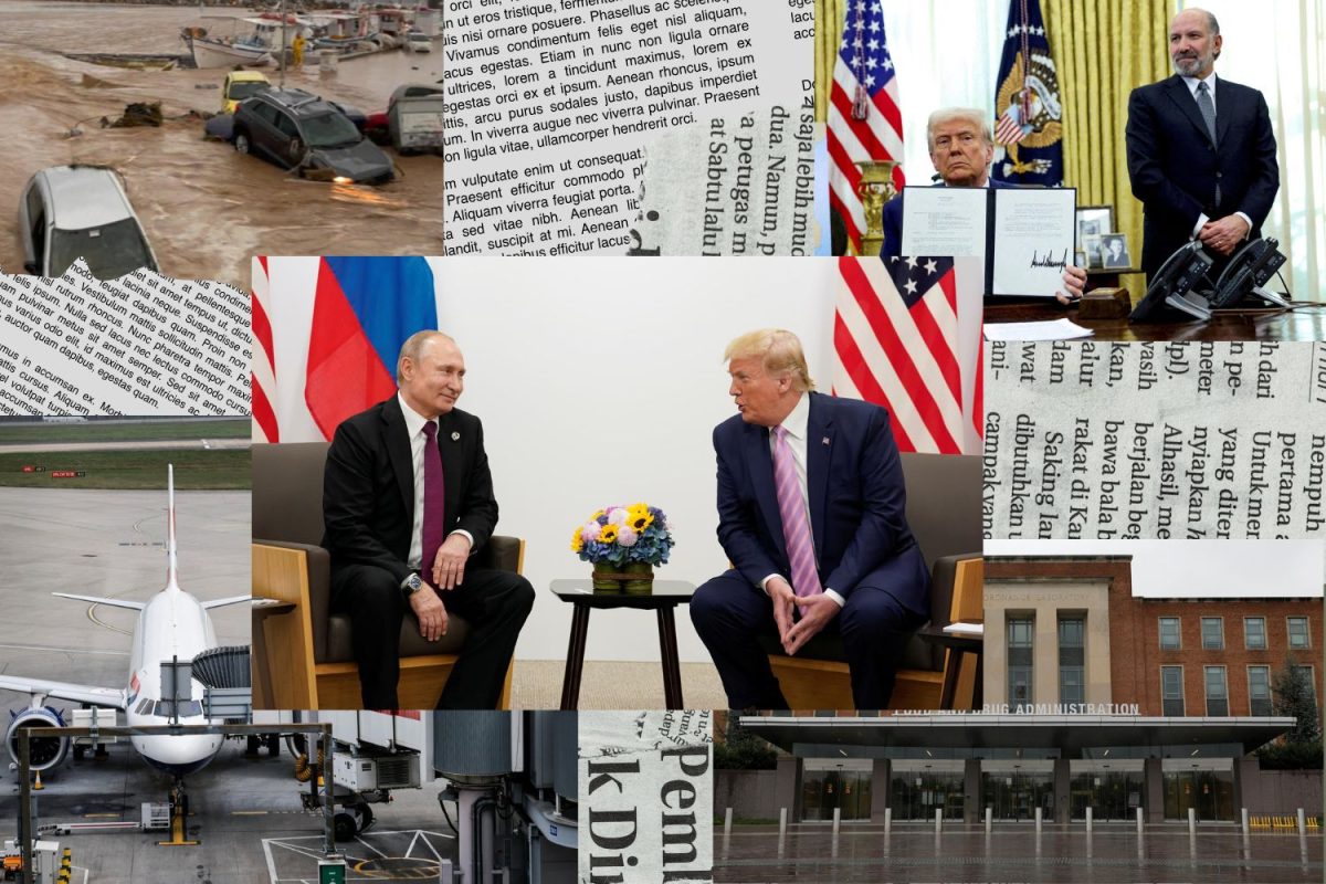 A collage of news articles, photos from top news stories and President Trump. (Hustler Multimedia/Jorie Fawcett) 